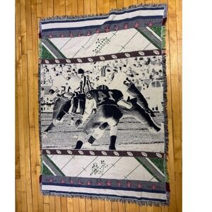 MMM Woven Throw Blanket 65x45 Green Football Game Scene Vintage 1993 tapestry